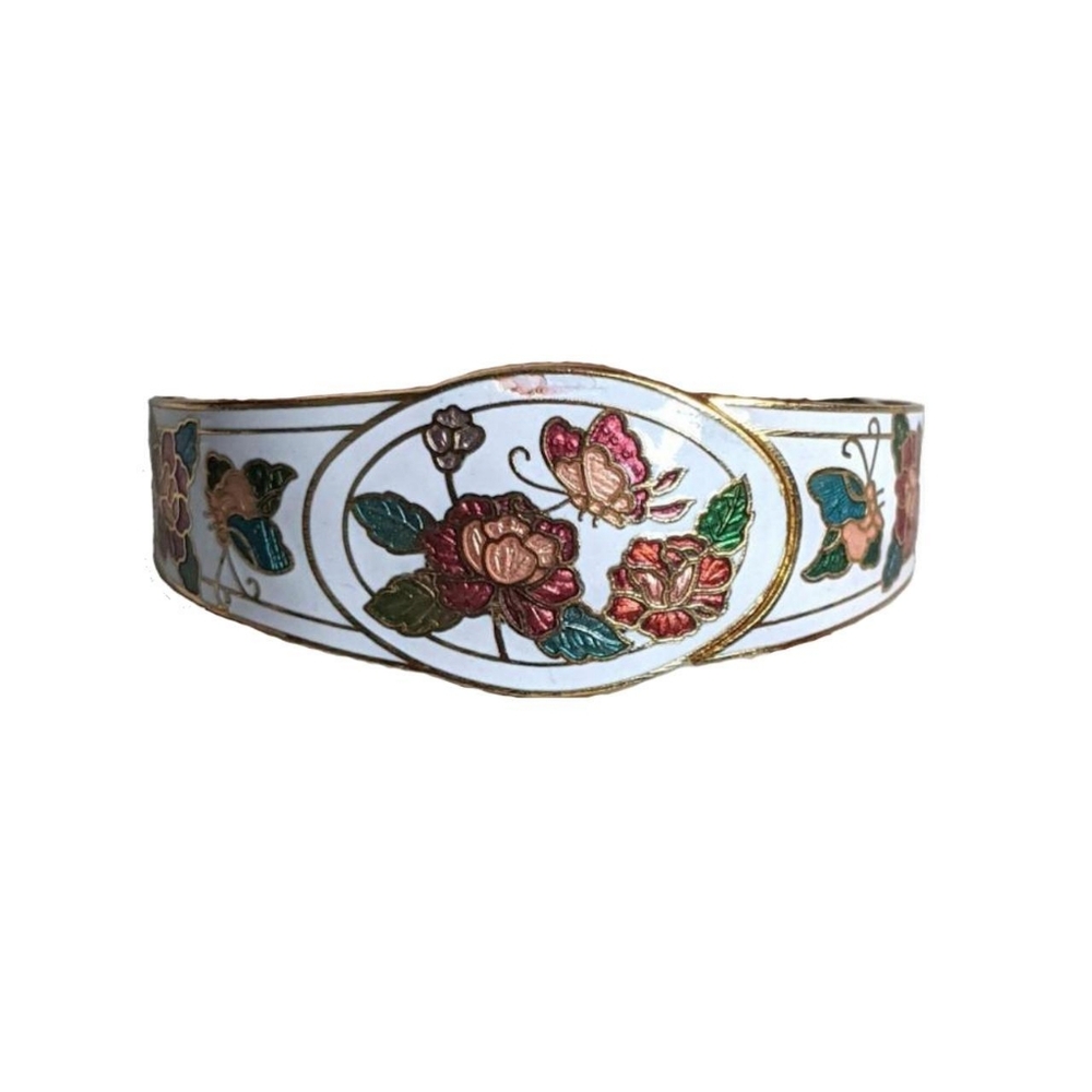 Vintage Cloisonne Butterfly and Flowers Bracelet